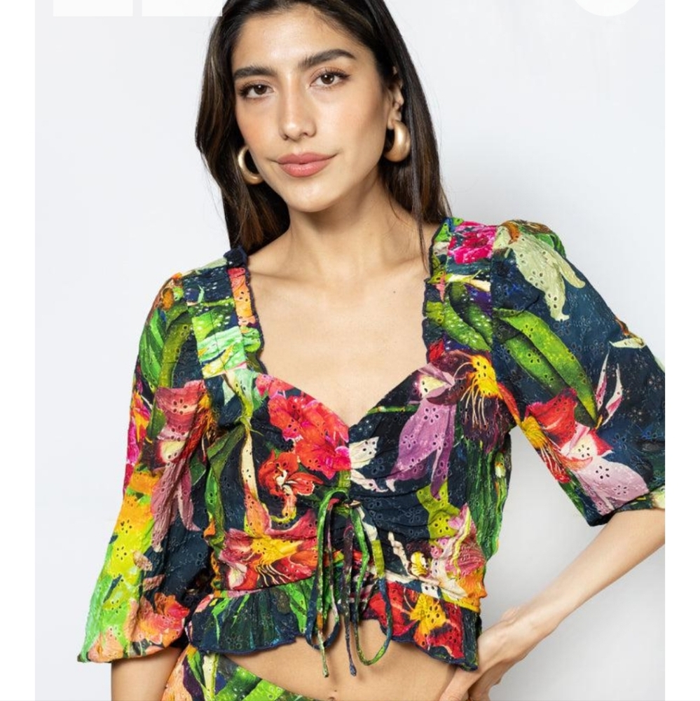 BTFL-life Nanaka Floral Eyelet Print Sweetheart Neck Short Coordinating …